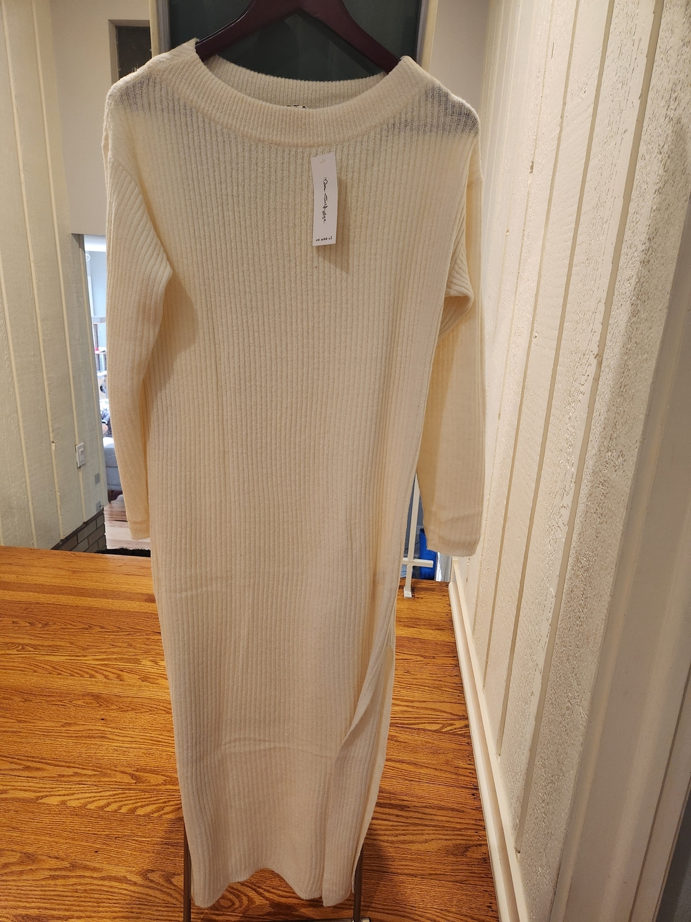 ASOS Womens Cream Ribbed Knit Long Sleeve Dress
